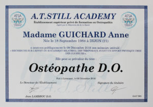 Diplôme d'Ostéopathe D.O d'Anne Guichard